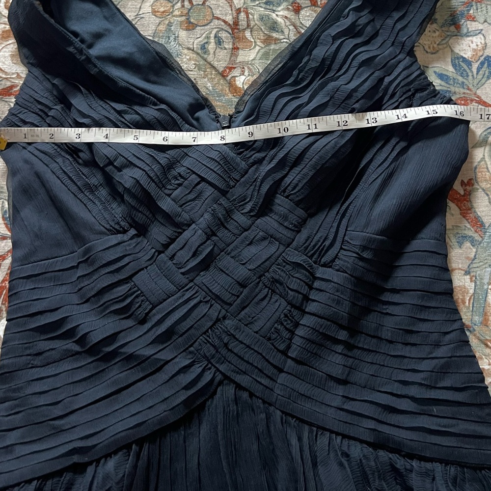 Tadashi Shoji Midnight Navy Pleated Chiffon Cocktail Dress Elegant Glam Size 8 - Picture 11 of 14
